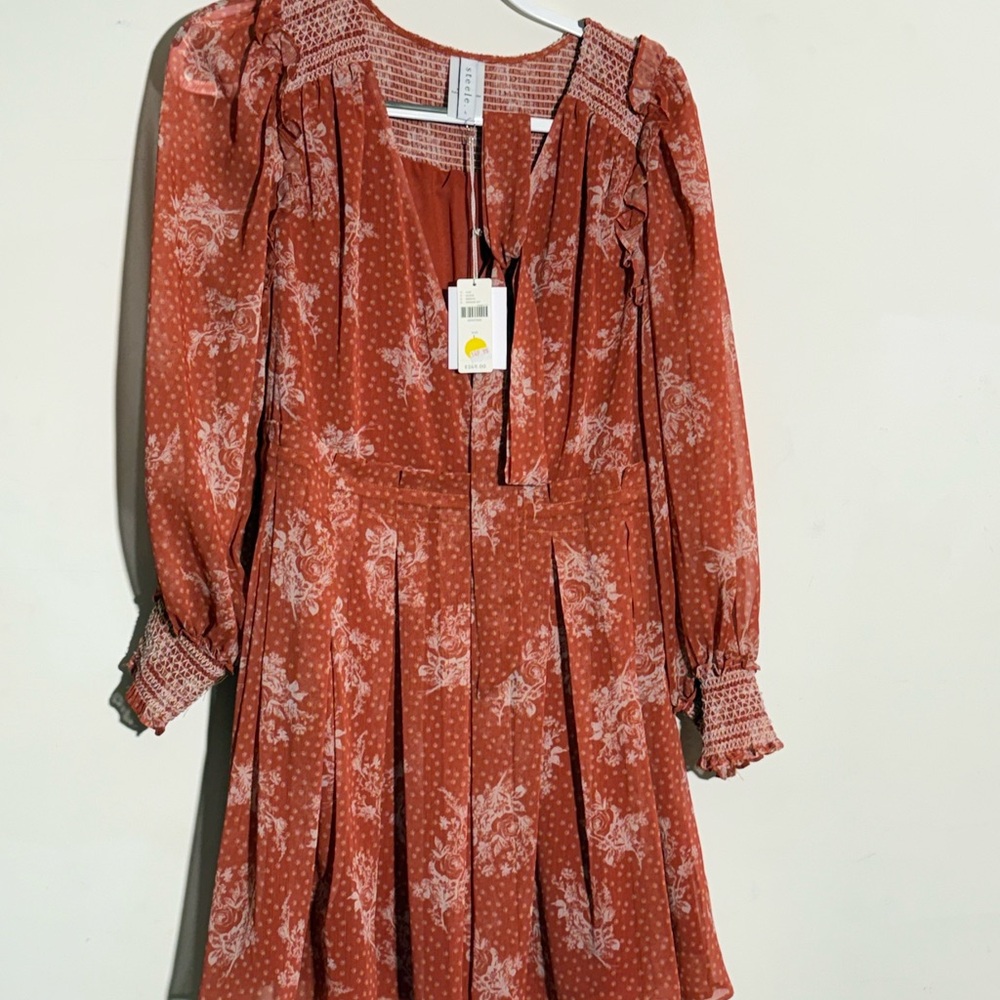 Anthropologie Terracotta Floral Long Sleeve Dress
